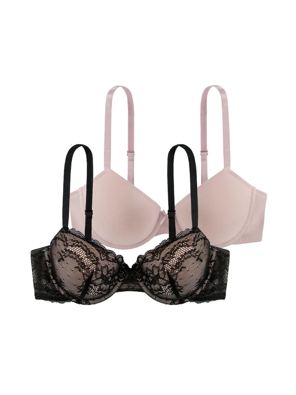 Dorina Chloe 2-Pack Demi Bra - Underwire, Lace & Microfiber, 42D - Image 1