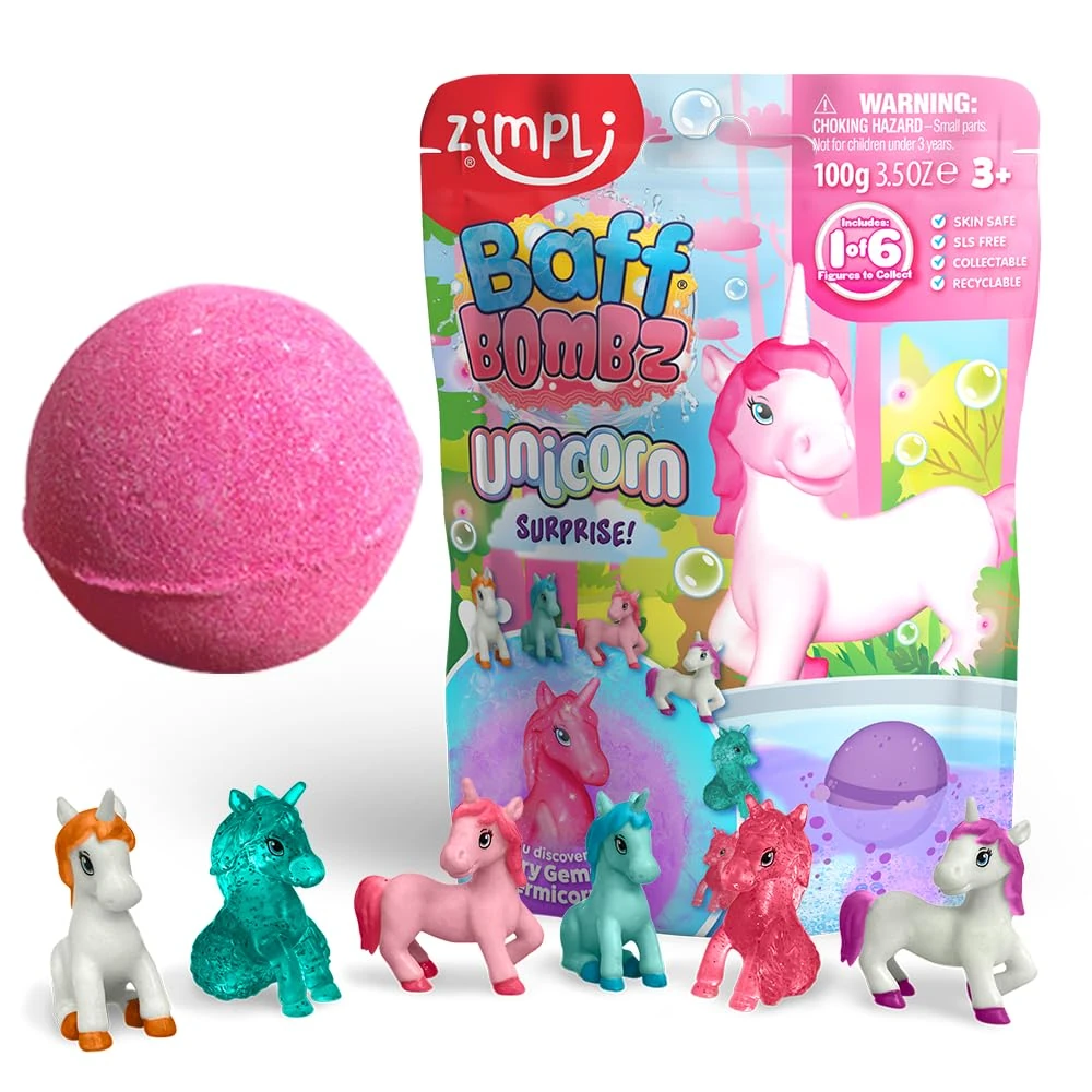 ZIMPLI - Large Unicorn Surprise Bath Bomb, 1 of 6 Surprise Unicorn Toys to Collect, One per Baff Bomb, Children's Collectable Bath Toy