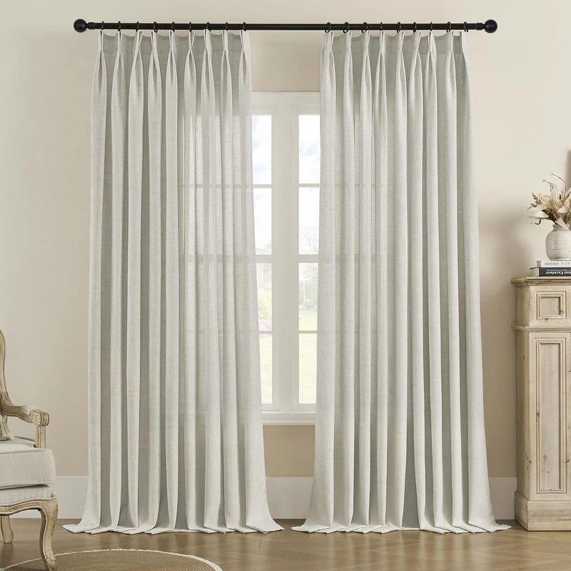 MASWOND Extra Wide Pinch Pleated Semi Sheer Curtains 100W x 108L Inches, Extra Long Light Filtering Pinch Pleat Drapes with Hooks for Sliding Patio Door, Living Room (1 Panel, Greyish Beige)