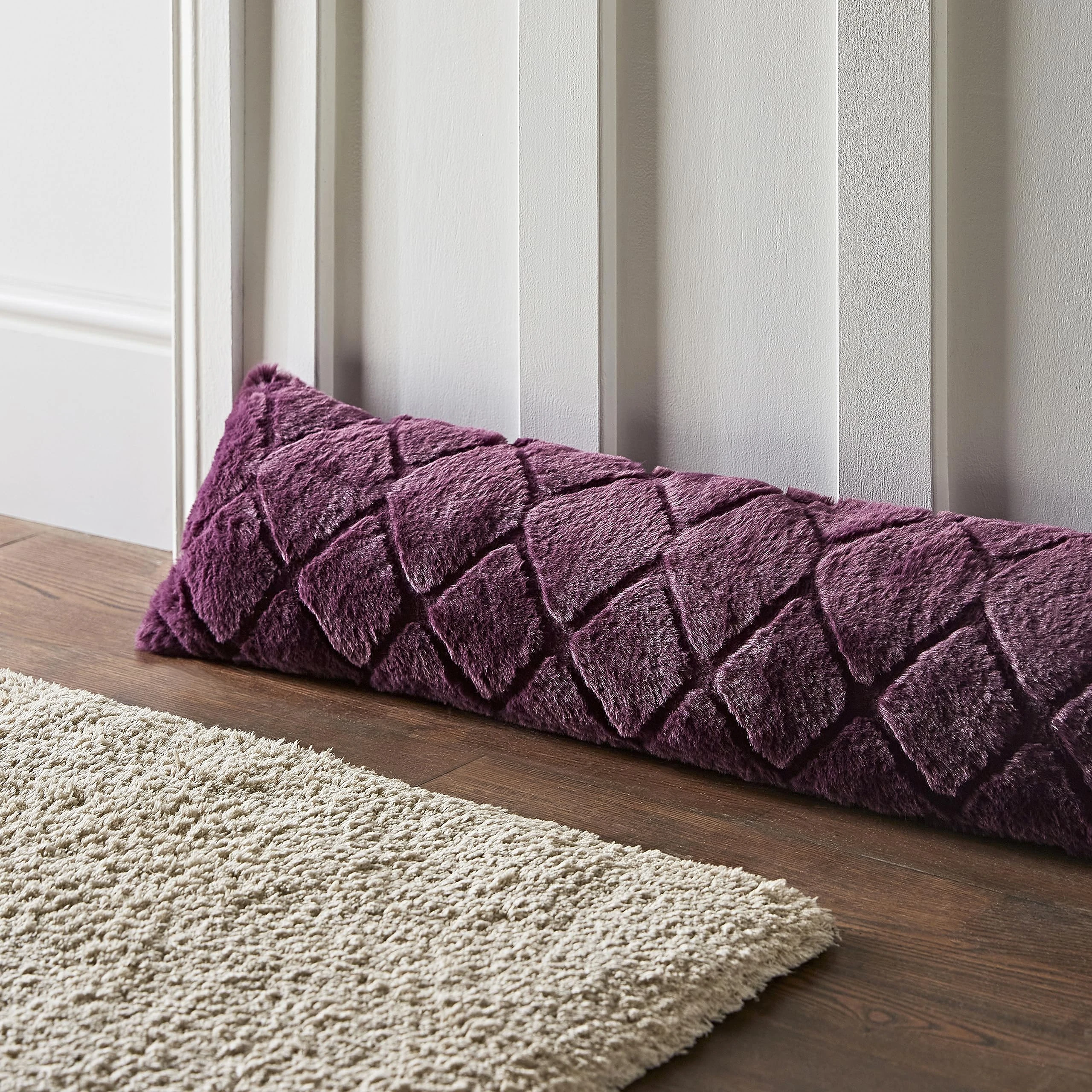 Catherine Lansfield Cosy Diamond Faux Fur Door Draught Excluder Plum