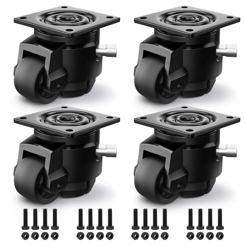 ANDUTEES 4 Pack Leveling Casters, Adjustable Heavy Duty Casters Set of 4, Swivel Plate Industrial Retractable Caster Wheels for Workbench,Machine, Equipment, Shelves (60F,2200 Lbs Capacity, Black)