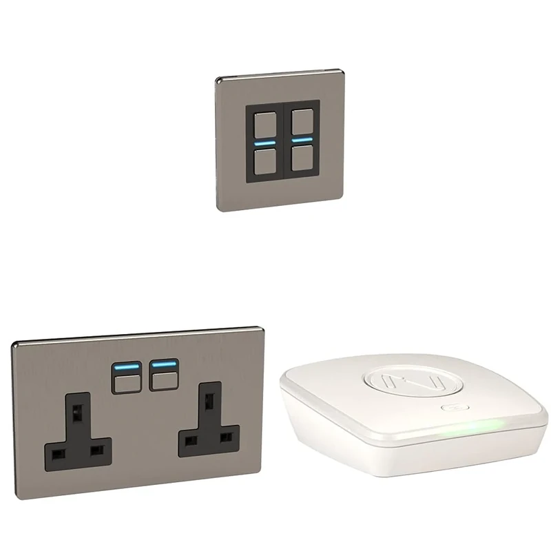 Lightwave Magic Button Smart Home Starter Kit - Stainless Steel - Works with Alexa, Google Assistant, HomeKit. iOS & Android Compatible