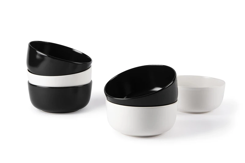 Excelsa Nordic Set of 6 Cups, Ceramic, Black and White, Capacity 625 ml, Matt Effect