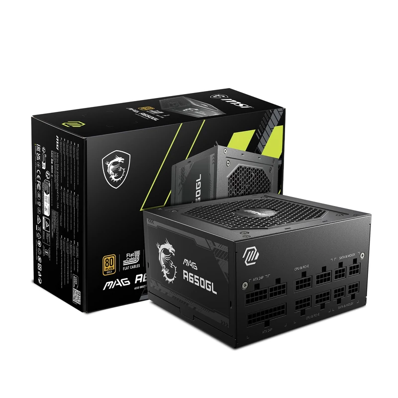 MSI MAG A650GL Gaming Power Supply - Full Modular - 80 Plus Gold Certified 650W - Compact Size - ATX PSU
