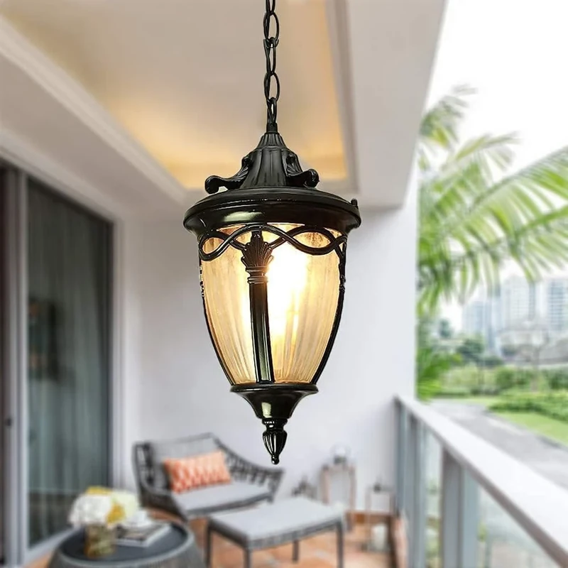 Mengjay Retro Black Outdoor Pendant Lamp Waterproof Lights E27 Adjustable Height Hanging Lamp Aluminum Hanging Lights Dining Room Balcony Decorative Gazebo Corridor Outdoor Pendant Light