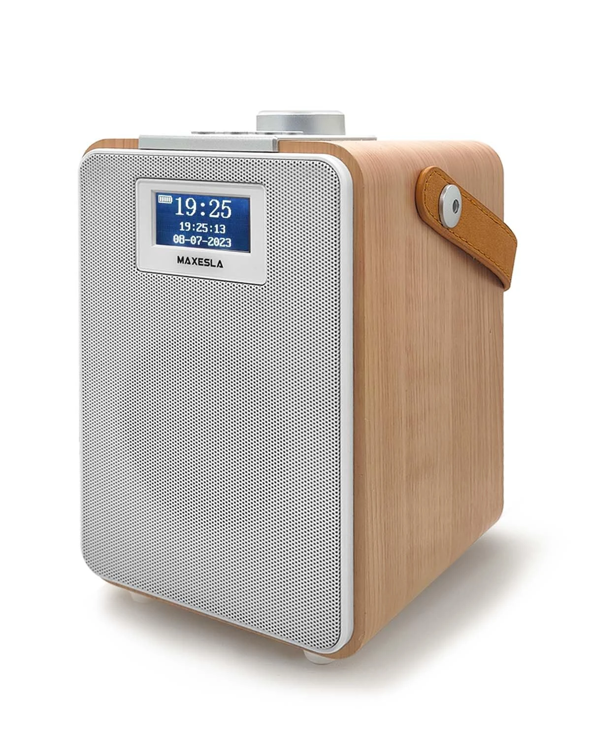 Maxesla DAB/DAB+/FM Radio with Bluetooth, Battery Powered Rechargeable Digital Radio with USB Charging, MDF Wood Effect Digital Radio with 1.8inch Screen, Headphone Socket TF Card Digital Alarm Clock