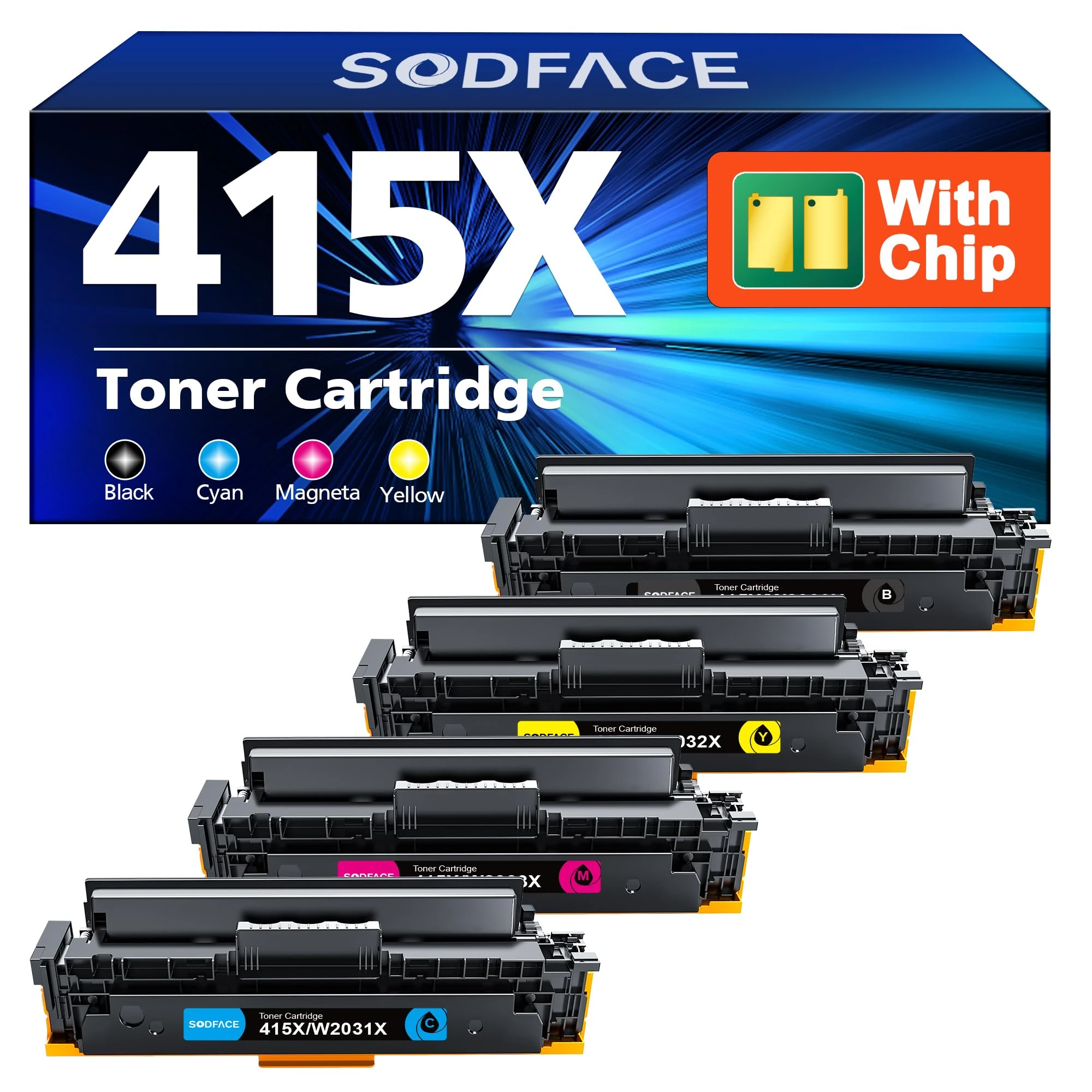 SODFACE 415X 415A Toner Compatible for HP 415X Toner Cartridge Multipack Color Laserjet Pro MFP M479fdw M479fnw M479fdn M454dw M454dn W2030A W2030X W2031X (4 Pack, Black Cyan Yellow Magenta)