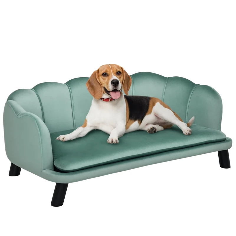 PawHut Dog Sofa, Pet Couch Bed for Medium, Large Dogs w/Legs, Cushion - Green