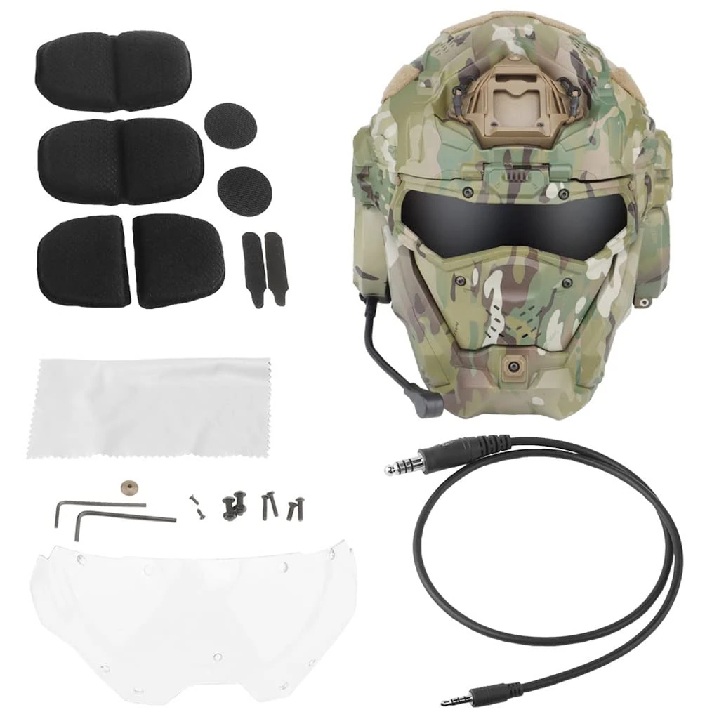 TS TAC-SKY Tactical Assault Helmet II With Mask Built-in Headset Anti-Fog Fan Military Hunting Protective Helmet CS Paintball Airsoft Gear (Color : CP)