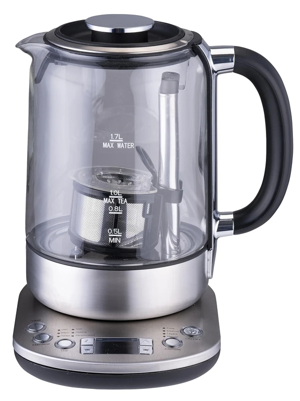 alpina Kettle with Infuser - 1.7 L - 2200 W - Electric Kettle - Teapot - Keep Warm - Adjustable Thermostat - Digital Display - Stainless Steel - Glass