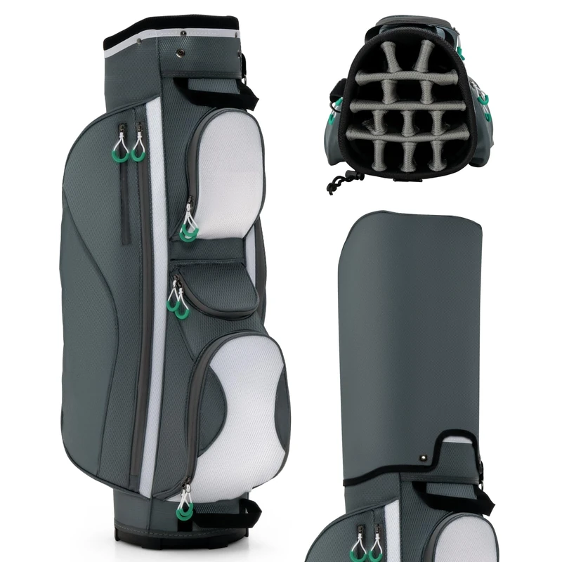 SPOTRAVEL Golf Cart Bag, Golf Club Bag with 14 Top Dividers & 7 Zipped Pockets, Lightweight Portable Golf Bag for Men and Women (Grey，34 cm x 29 cm x 90 cm)