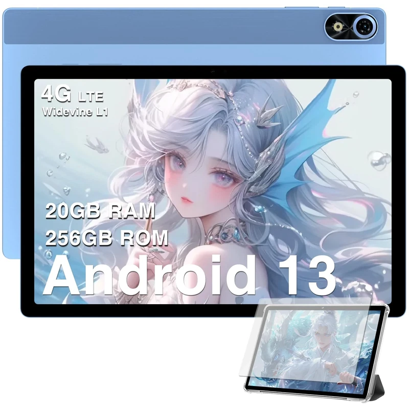 DOOGEE T10 Plus Tablet, 10.51 Inch 2K IPS Tablets Android 13, 20GB + 256GB/1TB TF,8250mAh Battery,Dual 4G | 13MP+8MP Camera | Widevine L1 | Face Unlock | OTG | 5G+2.4G WiFi | GPS - Blue