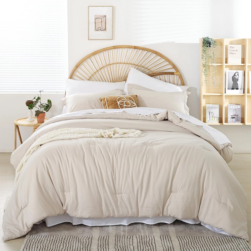weigelia Twin Comforter Set 5-Piece Beige Bed in A Bag Soft All Season Microfiber Bedding Set Lightweight Comforter Set for Women and Men（Comforters, Flat & Fitted Sheets, Pillowcases & Shams）