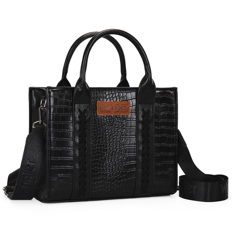 Wrangler Medium Tote Bag for Women Designer Satchel Handbags Top-handle Purses with Strap, Crocodile-black, M