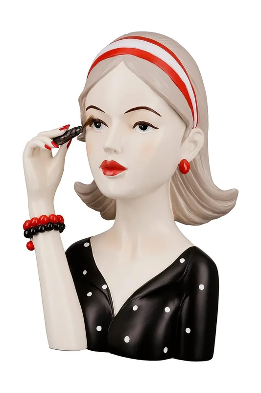 GILDE Decorative Sculpture Figure Lady Black Shirt - Red Mouth Mascara - Modern Decoration Living Room - Height 26 cm - Black Red Cream