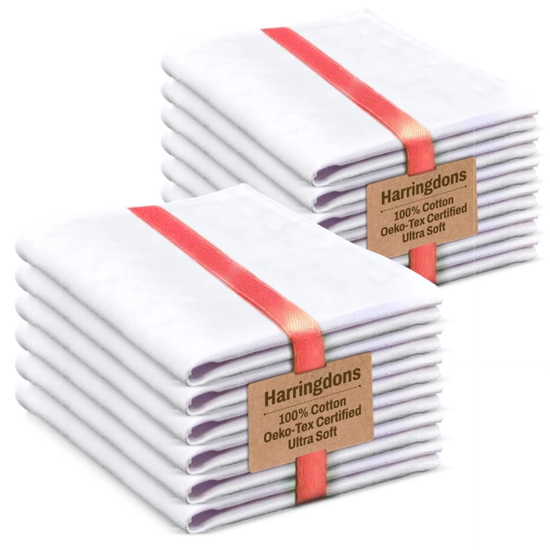 Harringdons Kitchen Tea Towels 100% Cotton Dish Cloths, Quick Drying Ultra Soft Absorbent, Home Essentials, 50 x 70 cm, 12-Pack (White)