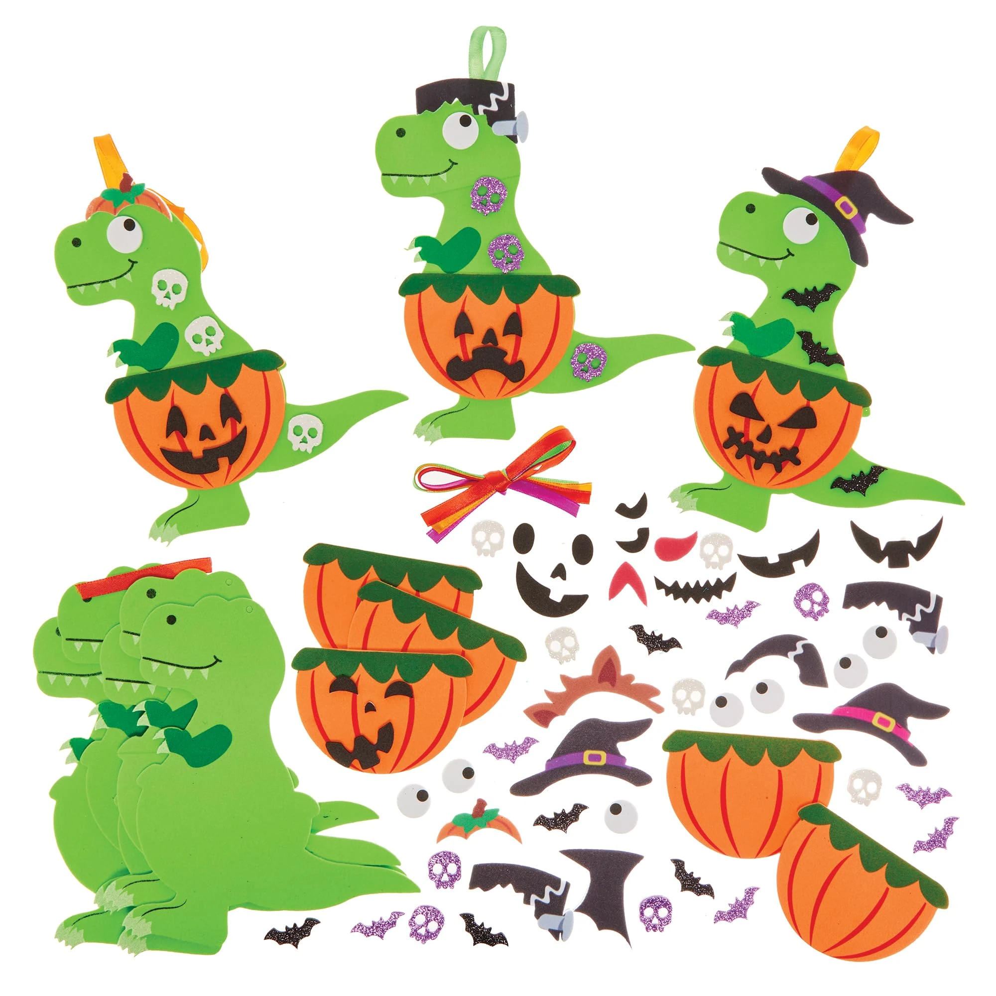 Baker Ross FX633 Terror Rex Dinosaur Mix and Match Decoration Kits - Pack of 8, Halloween Decoration Craft Kits for Kids