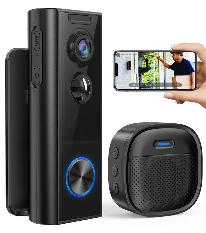 Ankway 2.4GHz WiFi Video Doorbell with Camera - 2K FHD Adjustable Doorbell with Chime, PIR Detection, Night Vision, 2-Way Audio, Waterproof, Battery Operated, SD and Cloud Storage