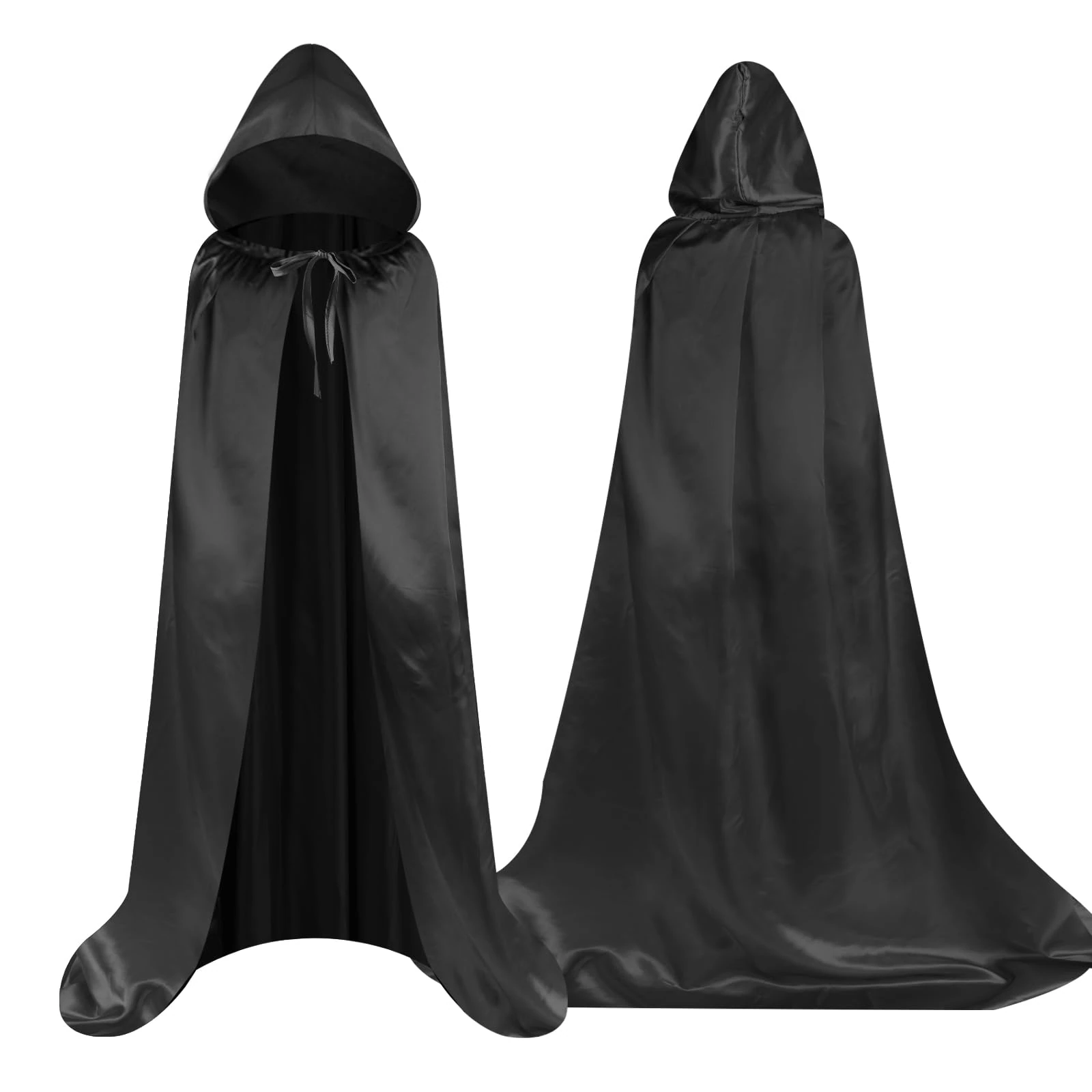 Aomig Black Hooded Cape Halloween Adult Long Cloak Hooded Cape Witch Cosplay Accessories Mysterious Cosplay Wizard Fairytale Fancy Dress Costume Halloween Masquerade Party (150cm/59in)