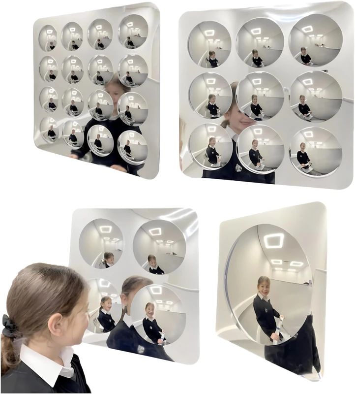 Playlearn Set of 4 Sensory Convex Bubble Mirror for Wall-51x51cm Sensory Room Equipment Domed Acrylic Mirror Panel-Indoor Domed Mirror Panel Visual Play and Exploration - Image 1