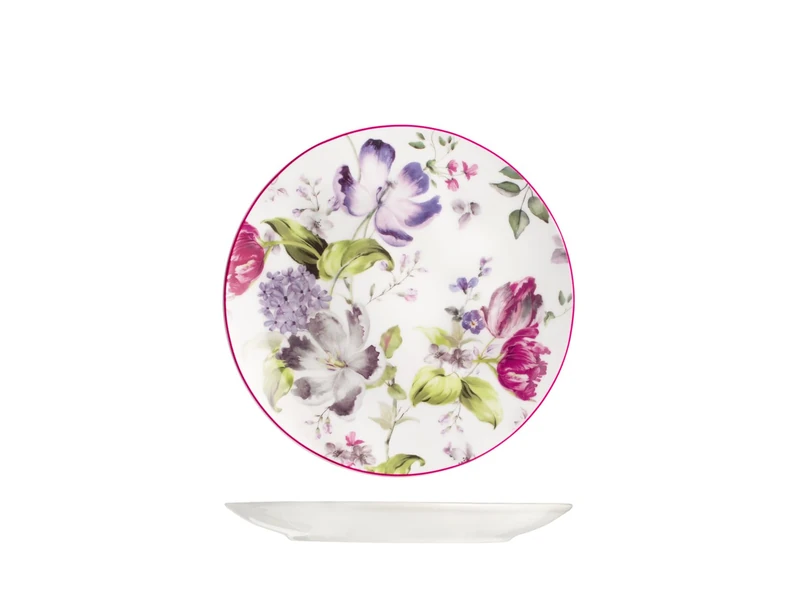 H&H Madam Set of 12 Porcelain Fruit Plates, Flower Decor, White, 20 cm