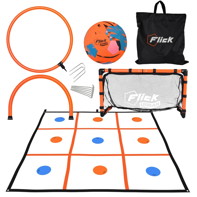 FOOTBALL FLICK Ultimate Skills Pack – 4-in-1 Football Training Equipment for Kids & Teens – Mini Goal, Passing Hoops, Target Net & Ball – Ideal Football Gift for Boys & Girls