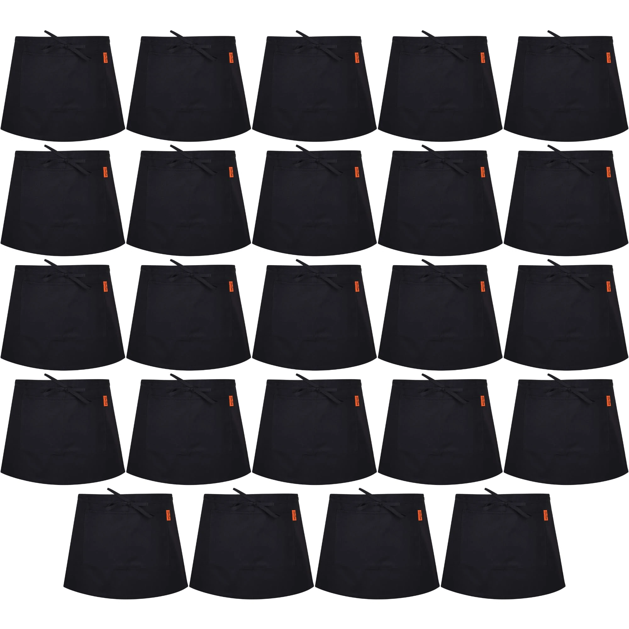 Waist Apron, Black Waiter Waitress Aprons with 2 Pockets Bistro Restaurant Gardening Half Apron for Men and Women (24, Black)