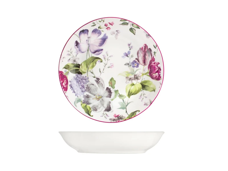 H&H Madam Porcelain Soup Plates, White Floral Design, 21 cm, Set of 12