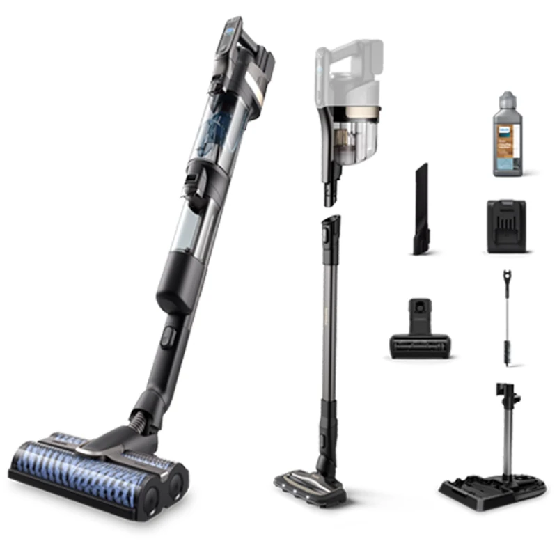 Philips Cordless Wet & Dry Vacuum Cleaner 9000 Series, Vacuum & Wet Mopping, Automatic Self Cleaning, up to 45 min Run Time & 185 m², 3 Cleaning Levels, Deep Black (XW9384/01)