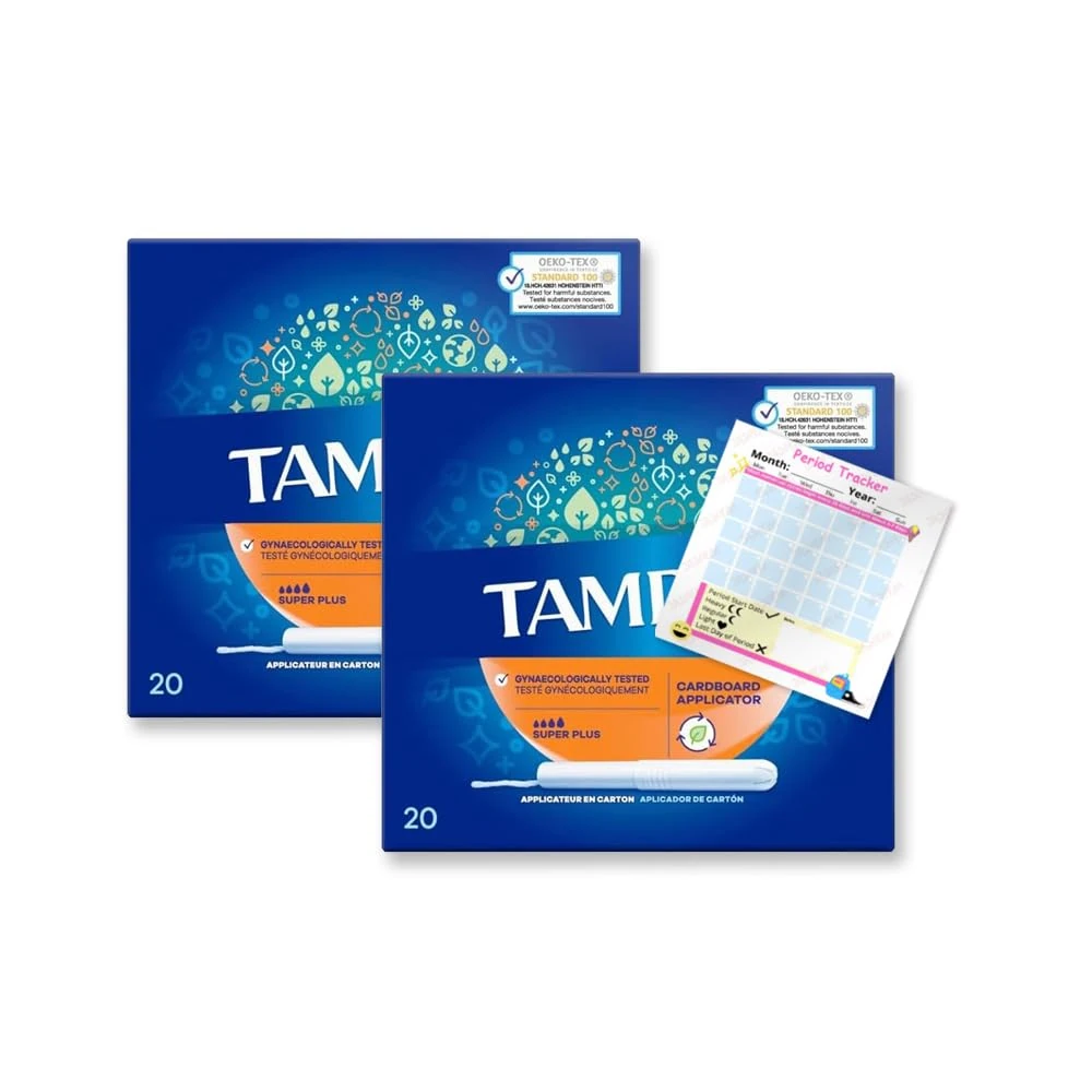 Tampons Super Plus Cardboard Applicator Blue Box 40 Tampons (2 Packs of 20) | Leak Protection | Super Absorbent | Fragrance-Free | Long Lasting Protection