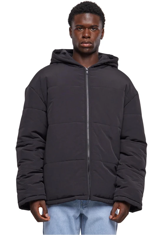 Urban Classics Men's Hooded Block Puffer Jacket, Black, L