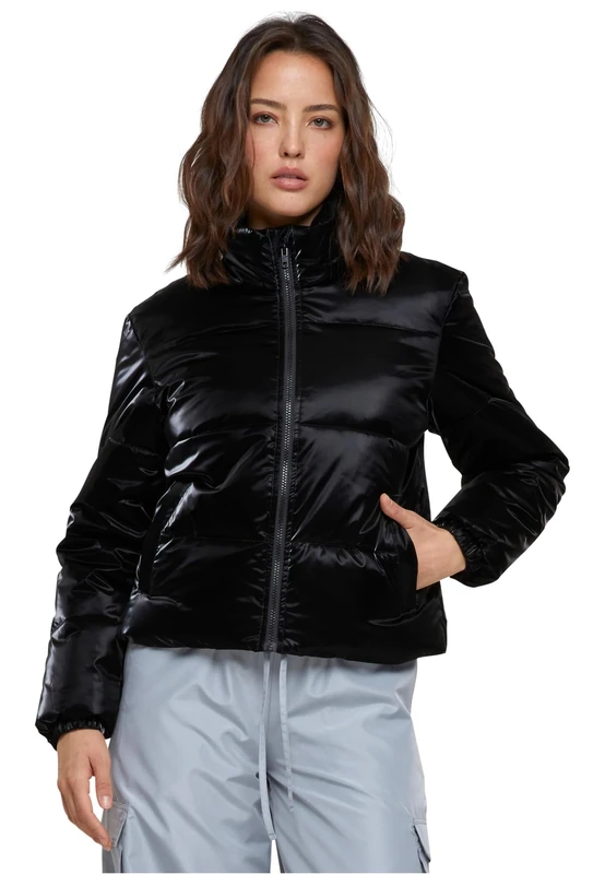 Urban Classics Women's Ladies Shark Skin Puffer Jacket, Black, S