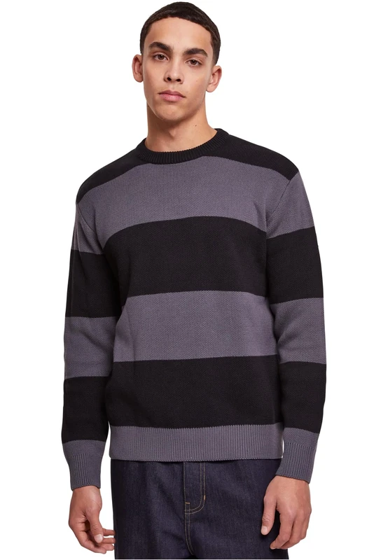 Urban Classics Men's Heavy Oversized Striped Sweatshirt, Black/darkshadow, L