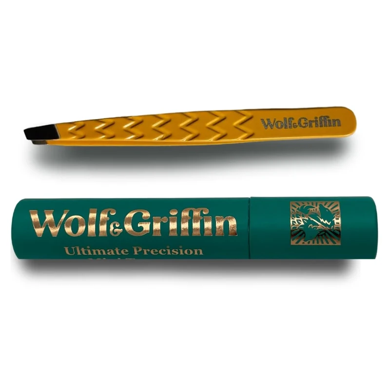 Wolf & Griffin Ultimate Precision Mini Tweezers | Stainless Steel Professional Slant Eyebrow Tweezers for Men and Women | Cali Yellow