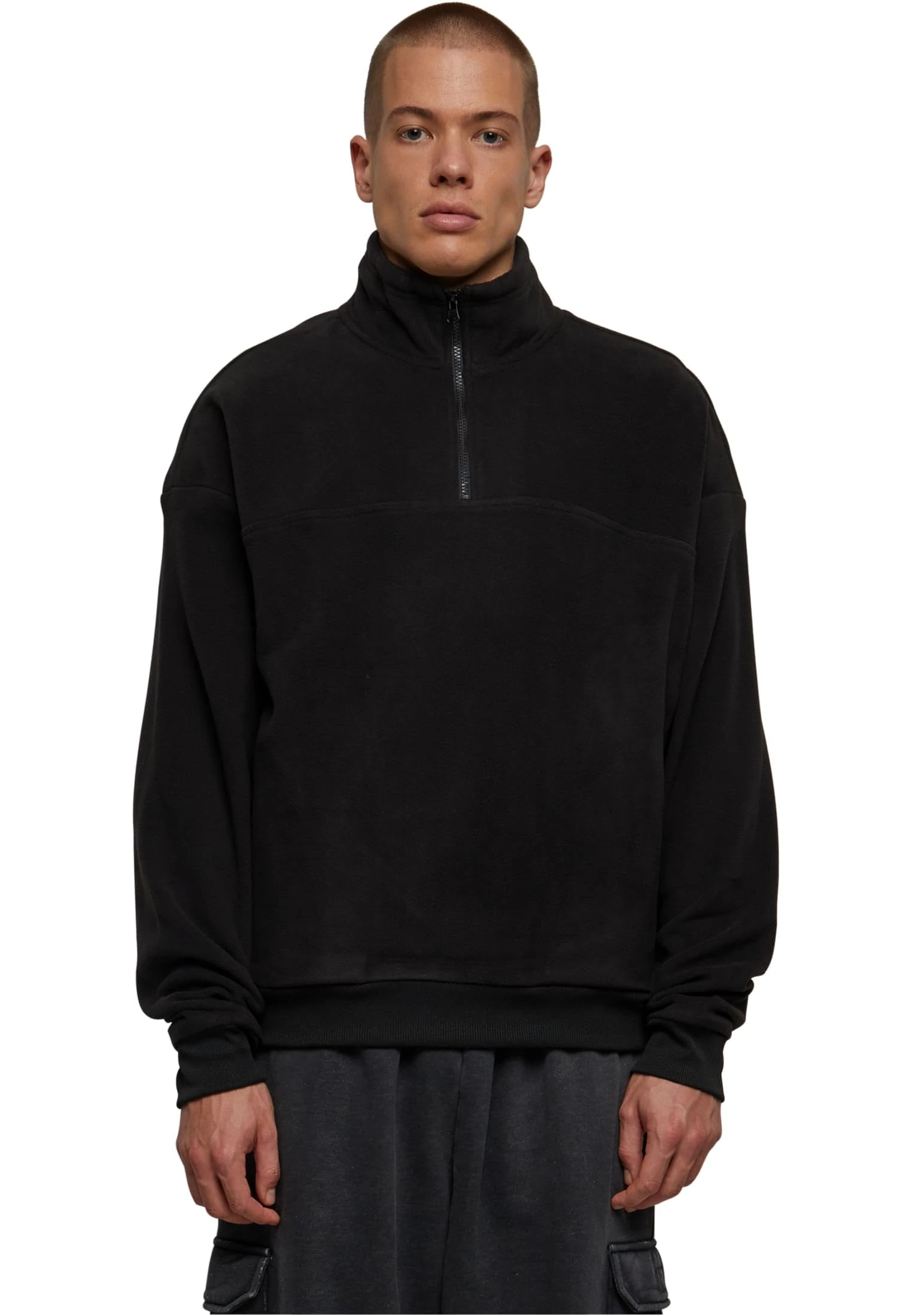 Urban Classics Men's Basic Polar Fleece Troyer Sweatshirt, Black, XXXXXL