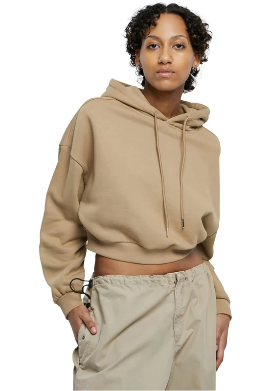 Urban Classics Women's Ladies Cropped Heavy Hoody Hooded Sweatshirt, Warmsand, - Image 1