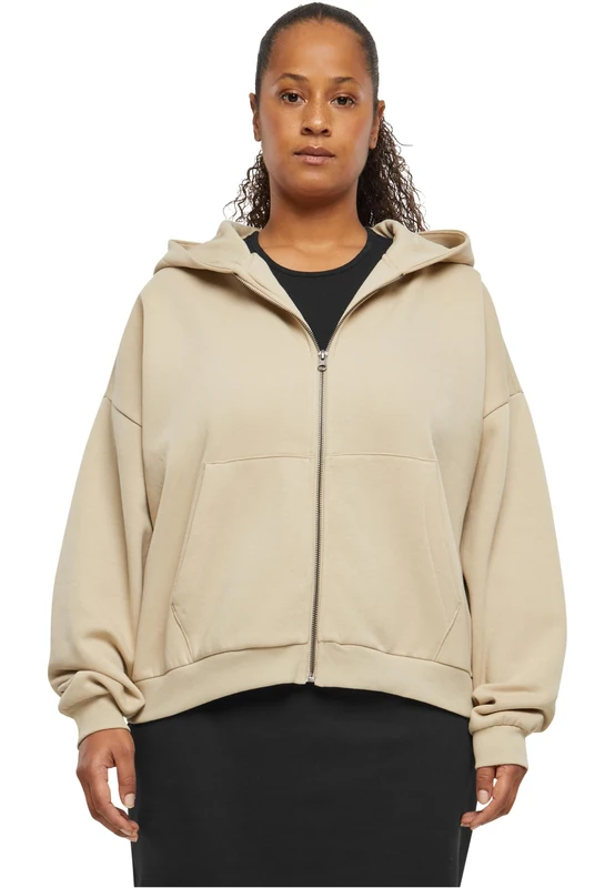 Urban Classics Women's Ladies Boxy Zip Hoody Hooded Sweatshirt, Wetsand, 5XL