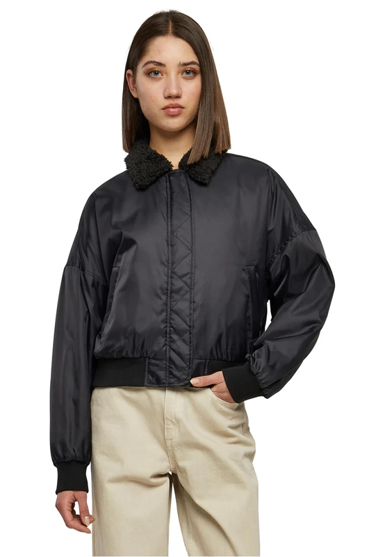 Urban Classics Women's Ladies Pilot Bomber Jacket, Black/Black, XXXL