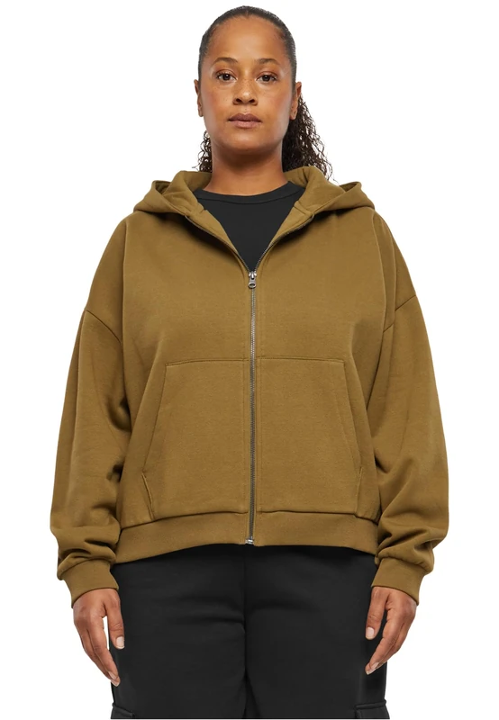 Urban Classics Women's Ladies Boxy Zip Hoody Hooded Sweatshirt, Summerolive, XXXL