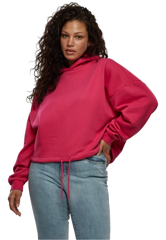 Urban Classics Women's Ladies Cropped Oversized Hoodie Hooded Sweatshirt, Hibiskuspink,