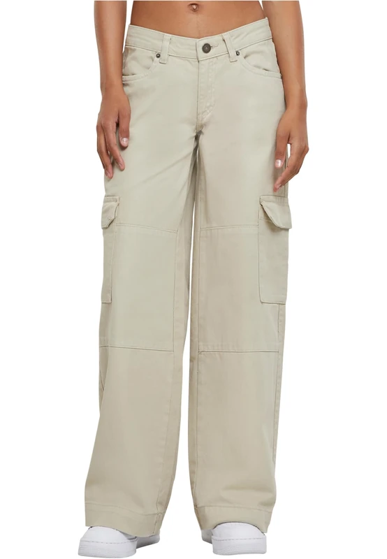 Urban Classics Women's Ladies Low Waist Cargo Denim Pants, Offwhite raw,