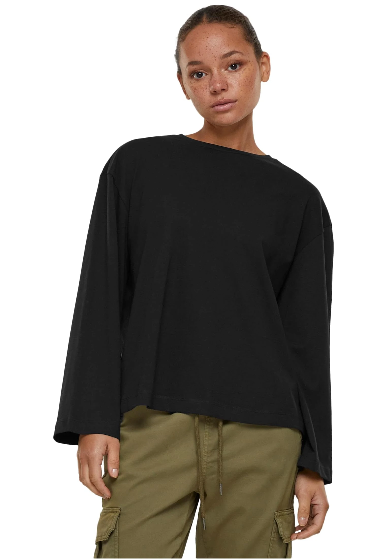Urban Classics Women's Ladies Organic Oversized Longsleeve T-Shirt, Black,