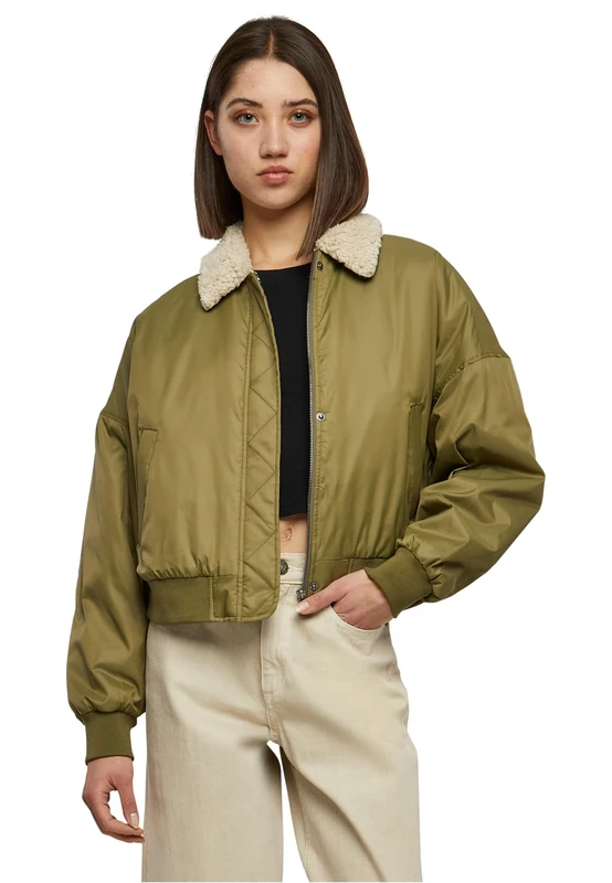 Urban Classics Women's Ladies Pilot Bomber Jacket, Tiniolive/Sand, 5X-Large