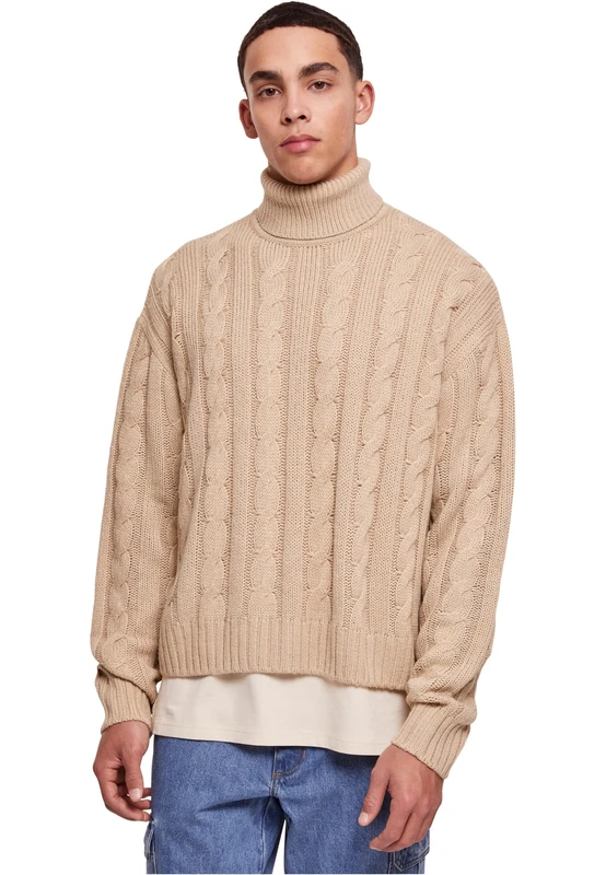 Urban Classics Men's Boxy Roll Neck Sweater Sweatshirt, Wetsand,
