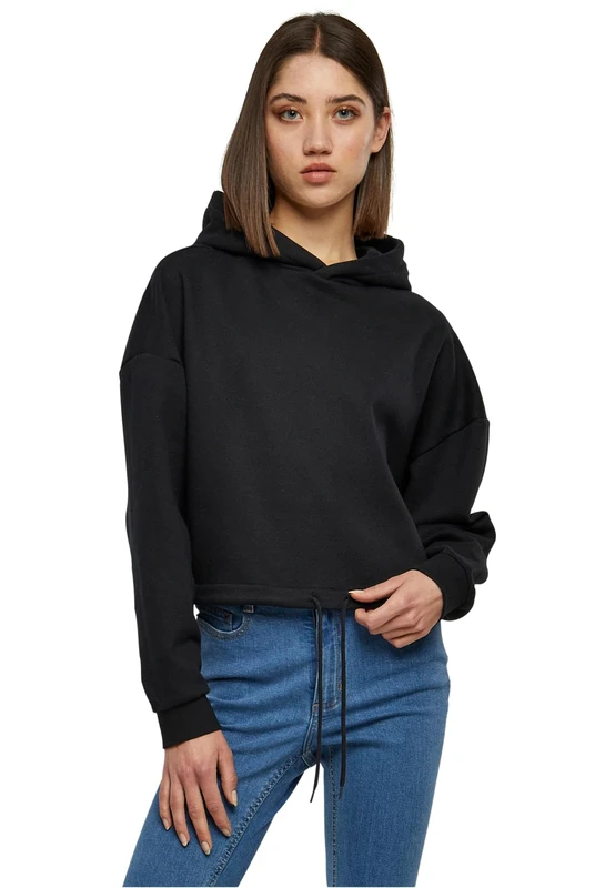 Urban Classics Women's Ladies Cropped Oversized Hoodie Hooded Sweatshirt, Black, XXL