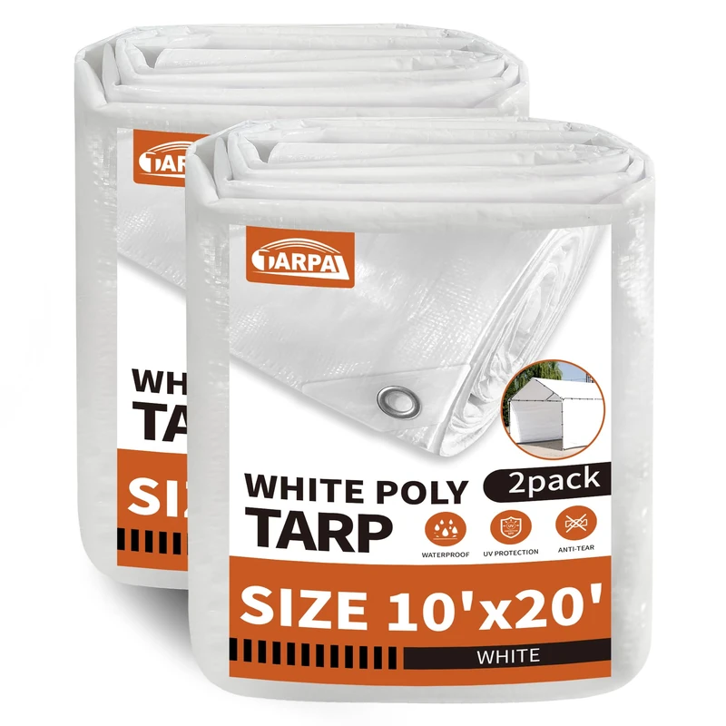 TARPAL 10x20 White Tarp Waterproof 7.5mil(2-Pack) Medium Duty All Purpose Poly Tarps Cover Waterproof,UV Resistant,Rip and Tear Proof,Poly Tarpaulin