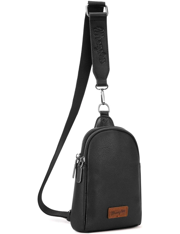 Wrangler Crossbody Sling Bags for Women Cross Body Fanny Pack Purse with Detachable Strap, A-Leather Black