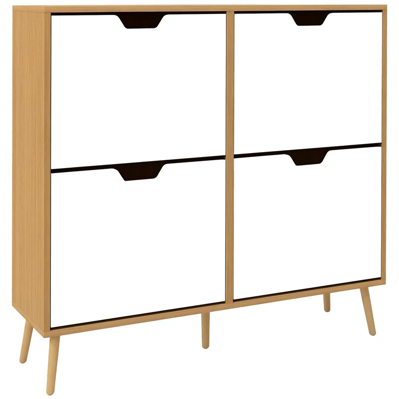 HOMCOM Modern Shoe Cabinet with 4 Flip Drawers and Adjustable Shelf, Hallway Shoe Cupboard Storage Organizer for 8-16 Pairs of Shoes, Natural