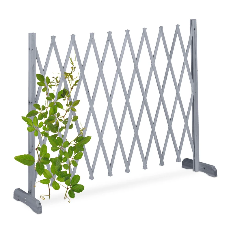 Relaxdays Wooden Trellis, Extendable up to 275 cm, Aid for Climbing Plants, Free Standing Scissor Grille, Garden, Grey, Wood, 90 x 275 x 28 cm