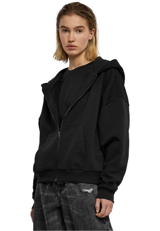 Urban Classics Women's Ladies Boxy Zip Hoody Hooded Sweatshirt, Black, - Image 1